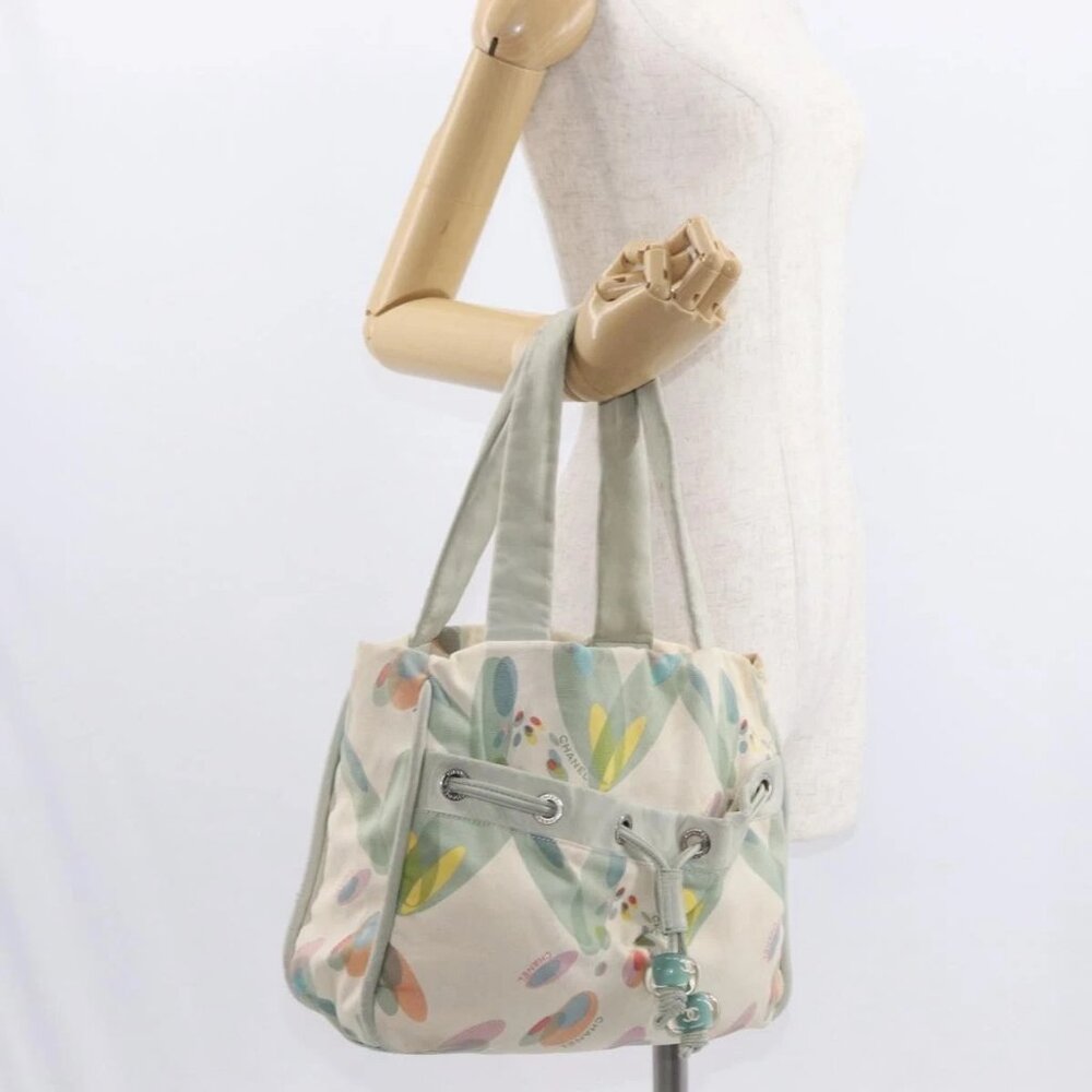 CHANEL Tote Bag Canvas White Silver